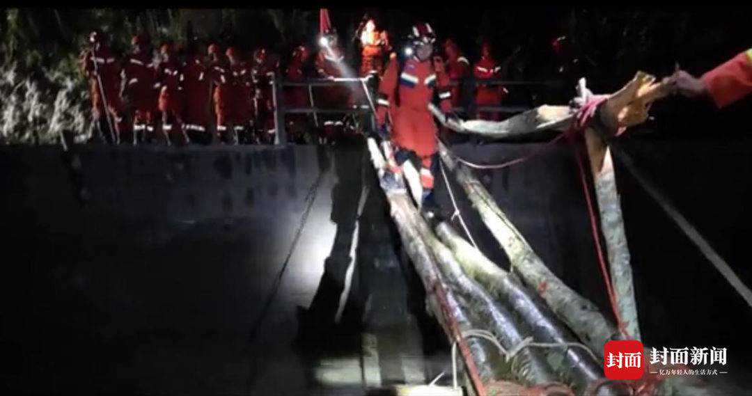 木头搭桥 消防员抬着伤员过河